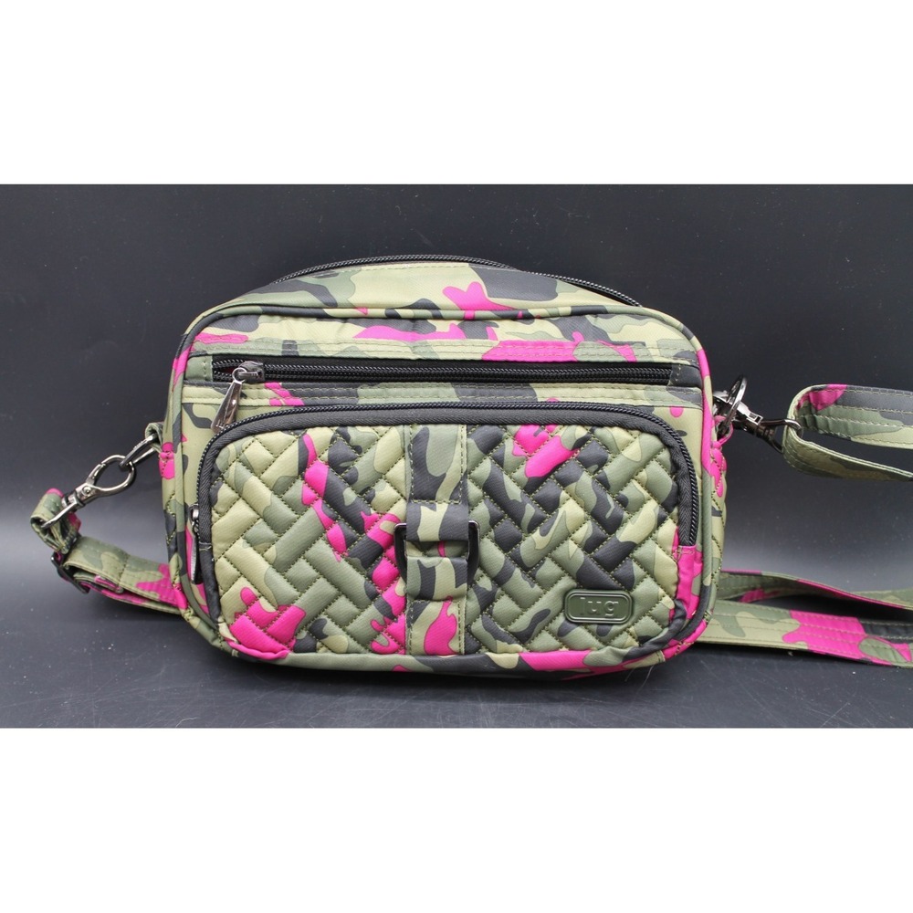 Lug Carousel Quilted Camo Crossbody Bag Pink Green Travel Organizer Purse Small